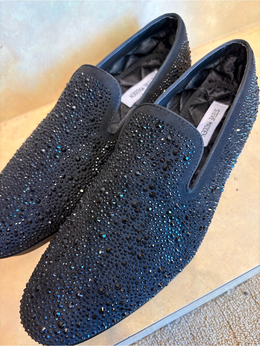 New men’s Steve Madden Black Crystal-Studded Slip-On Loafers